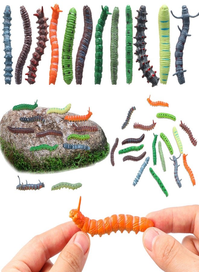 Arrowbash 24 Pcs Simulation Caterpillar Fake Worm Crawling Insects Educational Learning Accessories Halloween Prank Joke Items Interactive Play Favors - Image 1